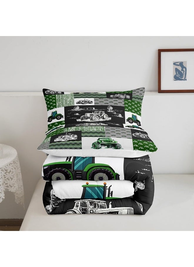 Erosebridal Green Tractor Comforter Set Twin Size Farm Vehicle Truck Bedding Set Cartoon Equipment Construction Harvester Down Comforter for Kids Boys Car Bedroom Decor with 1 Pillowcase, Grey