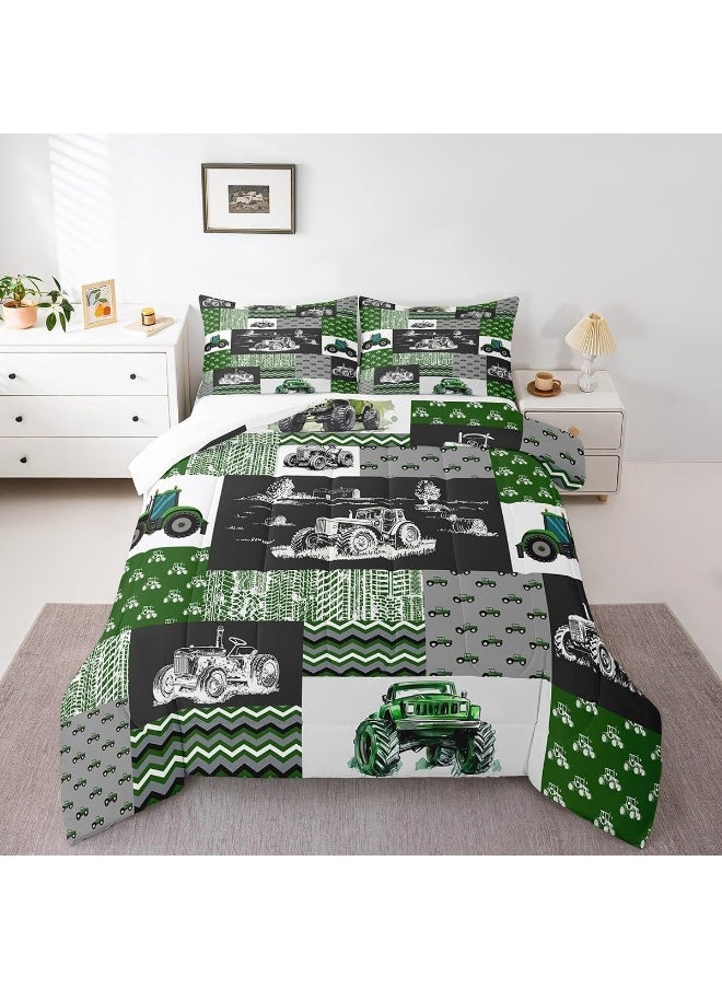 Erosebridal Green Tractor Comforter Set Twin Size Farm Vehicle Truck Bedding Set Cartoon Equipment Construction Harvester Down Comforter for Kids Boys Car Bedroom Decor with 1 Pillowcase, Grey