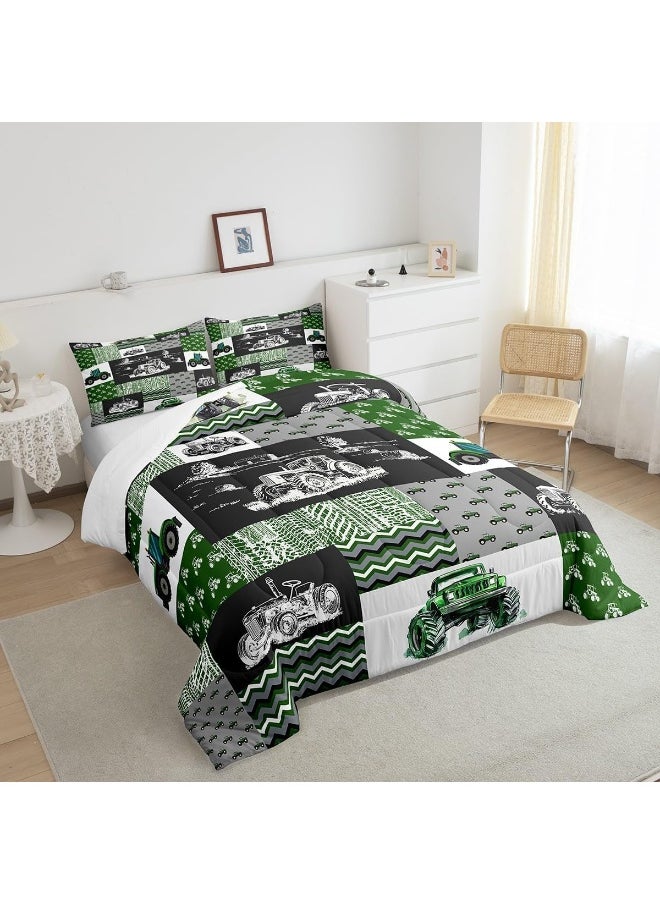 Erosebridal Green Tractor Comforter Set Twin Size Farm Vehicle Truck Bedding Set Cartoon Equipment Construction Harvester Down Comforter for Kids Boys Car Bedroom Decor with 1 Pillowcase, Grey