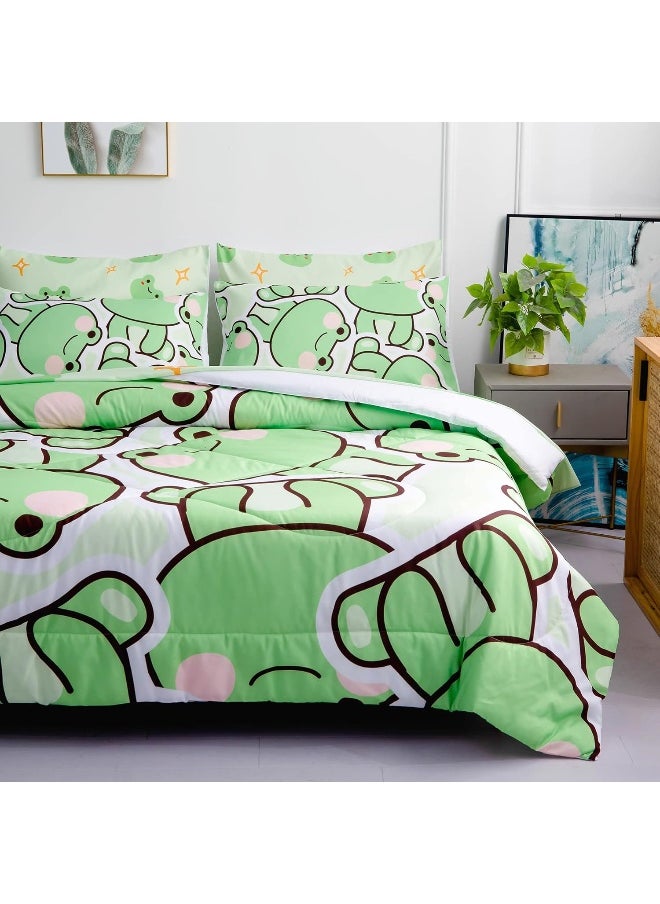 MUSOLEI 7 Piece Frog Comforter Set Frog Bedding for Kids Boys and Girls Frog sheets set Frog Bedding set Twin Size Bedding Sets for All Season