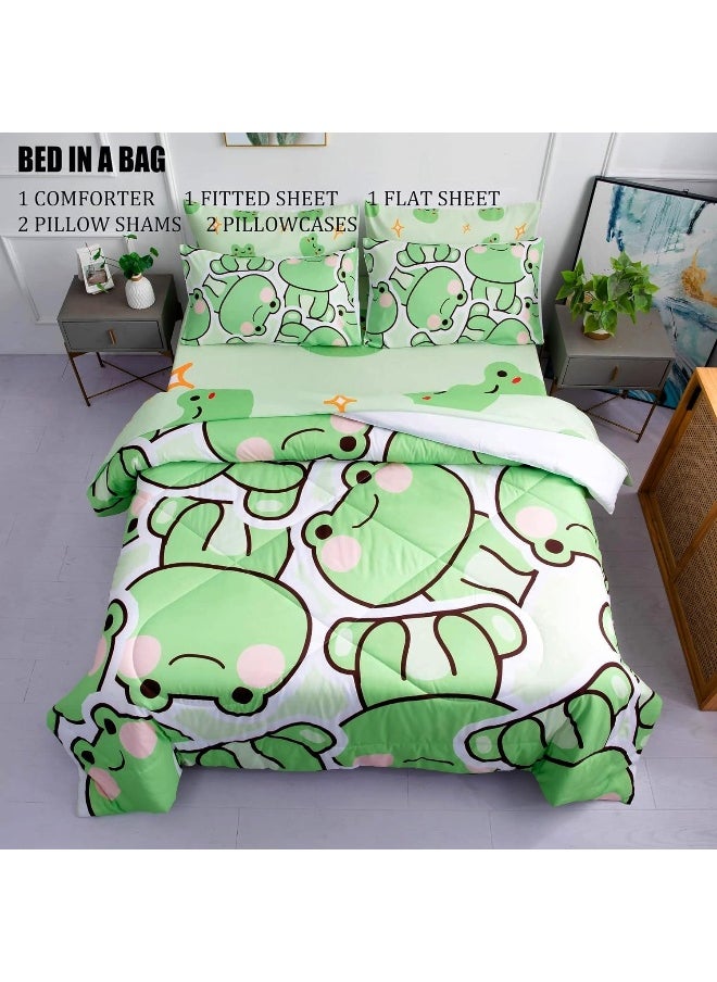 MUSOLEI 7 Piece Frog Comforter Set Frog Bedding for Kids Boys and Girls Frog sheets set Frog Bedding set Twin Size Bedding Sets for All Season