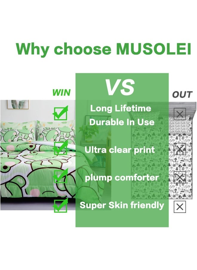 MUSOLEI 7 Piece Frog Comforter Set Frog Bedding for Kids Boys and Girls Frog sheets set Frog Bedding set Twin Size Bedding Sets for All Season