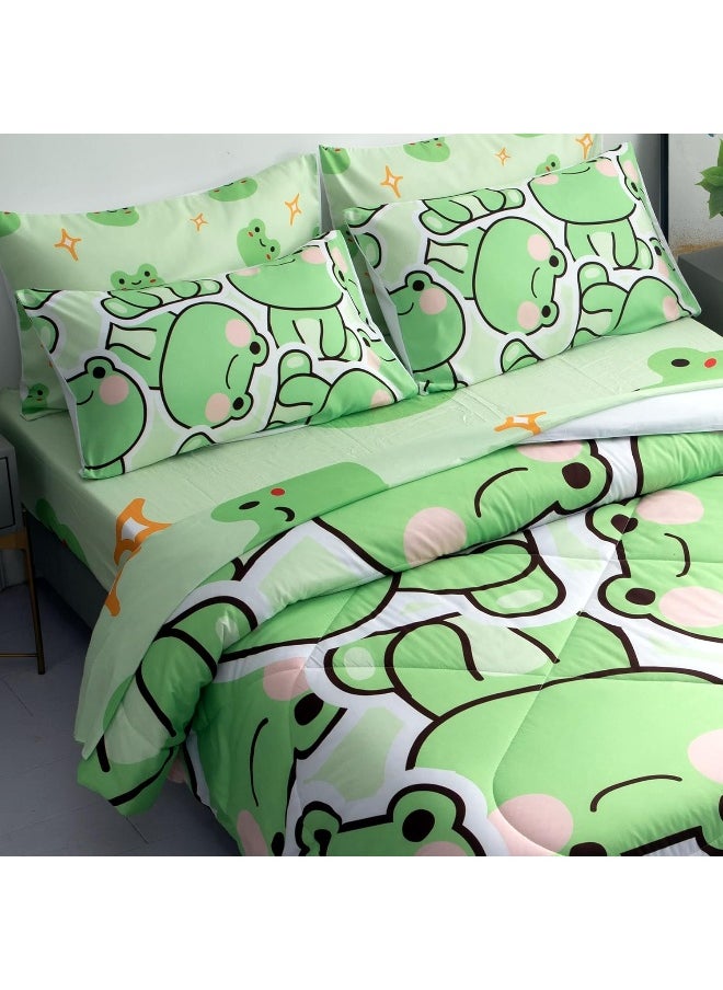 MUSOLEI 7 Piece Frog Comforter Set Frog Bedding for Kids Boys and Girls Frog sheets set Frog Bedding set Twin Size Bedding Sets for All Season