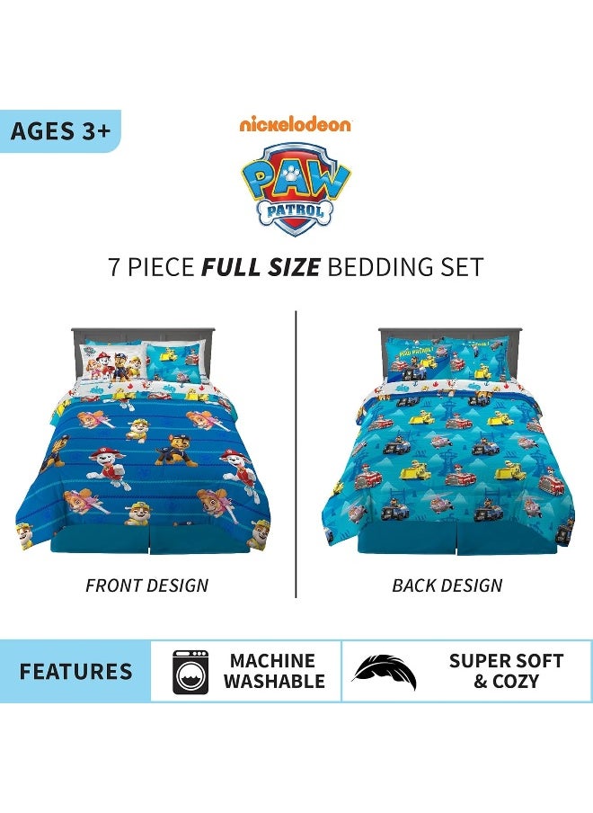 Franco Kids Bedding Super Soft Comforter and Sheet Set with Sham, 7 Piece Full Size, Paw Patrol