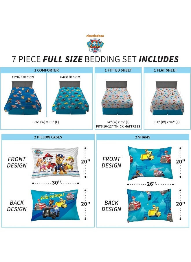 Franco Kids Bedding Super Soft Comforter and Sheet Set with Sham, 7 Piece Full Size, Paw Patrol