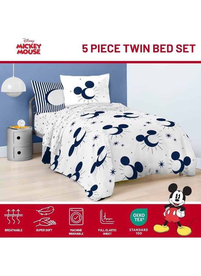 Jay Franco Disney Mickey Mouse Twin Comforter Set - 5 Piece Bedding Includes Sheet Set & Pillow Covers - Super Soft Cozy Celestial Bedding