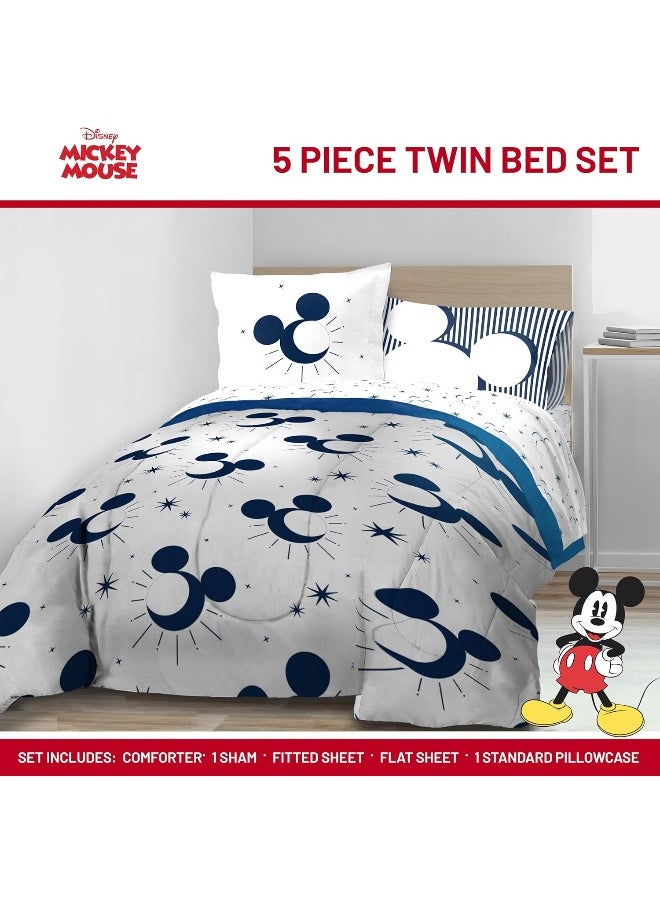 Jay Franco Disney Mickey Mouse Twin Comforter Set - 5 Piece Bedding Includes Sheet Set & Pillow Covers - Super Soft Cozy Celestial Bedding