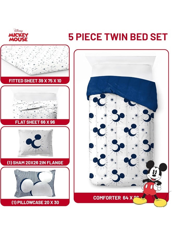 Jay Franco Disney Mickey Mouse Twin Comforter Set - 5 Piece Bedding Includes Sheet Set & Pillow Covers - Super Soft Cozy Celestial Bedding