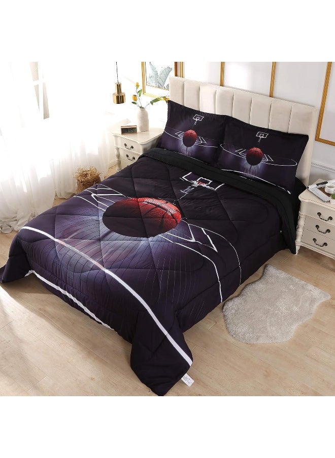 Wowelife Basketball Bedding Twin Set for Boys and Girls, Upgraded 5 Pieces Basketball Comforter Set Black, Comfortable and Breathable for Kids