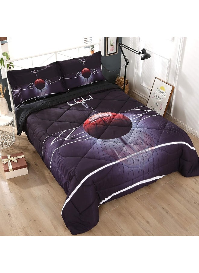 Wowelife Basketball Bedding Twin Set for Boys and Girls, Upgraded 5 Pieces Basketball Comforter Set Black, Comfortable and Breathable for Kids