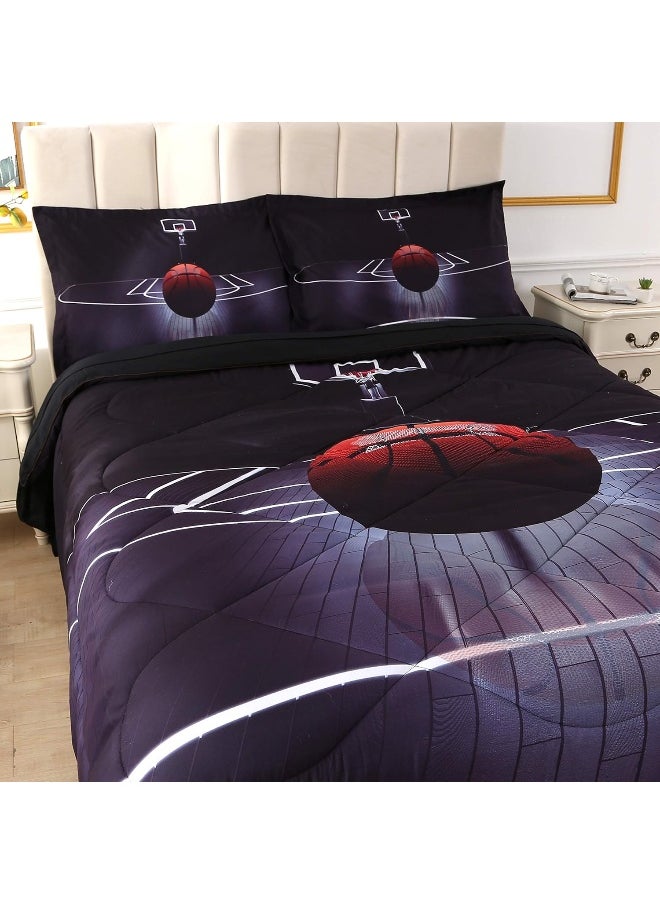 Wowelife Basketball Bedding Twin Set for Boys and Girls, Upgraded 5 Pieces Basketball Comforter Set Black, Comfortable and Breathable for Kids