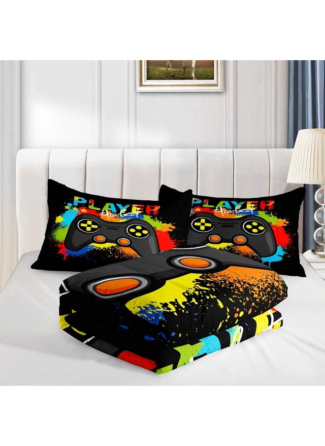 Gamer Comforter Sets for Teen Boys, Gaming Bedding Sets Twin Set, Video Game Bedspread, Game Duvet, Gamepad Bed Set, Controller Quilt Set
