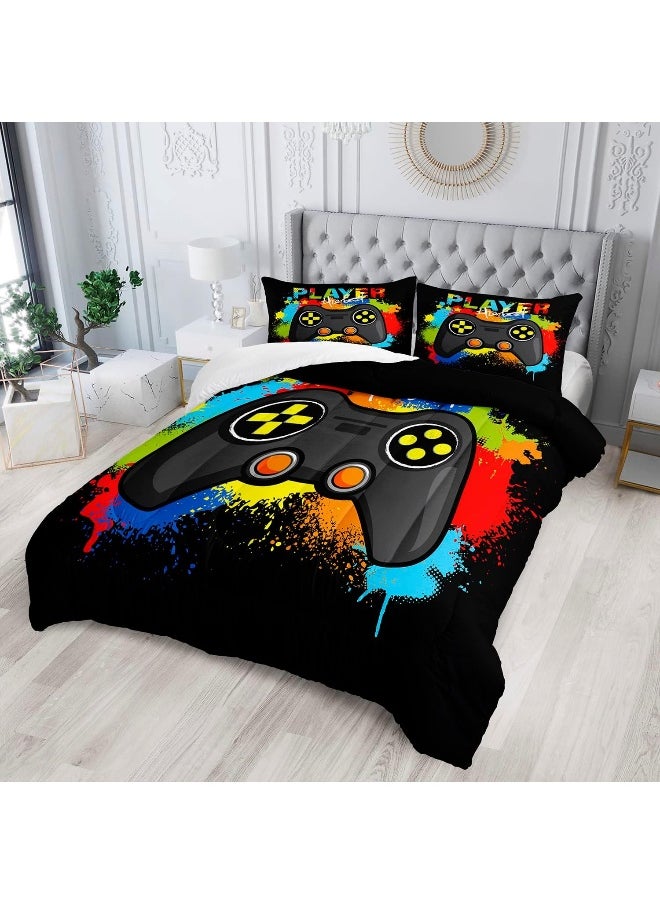 Gamer Comforter Sets for Teen Boys, Gaming Bedding Sets Twin Set, Video Game Bedspread, Game Duvet, Gamepad Bed Set, Controller Quilt Set