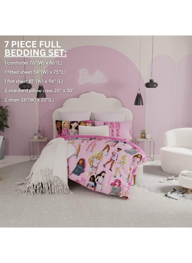 Franco Barbie Bedding Super Soft Comforter and Sheet Set with Sham, 7 Piece Full Size