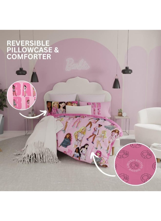 Franco Barbie Bedding Super Soft Comforter and Sheet Set with Sham, 7 Piece Full Size