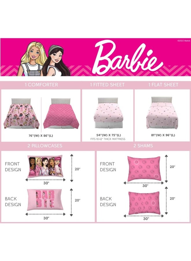 Franco Barbie Bedding Super Soft Comforter and Sheet Set with Sham, 7 Piece Full Size
