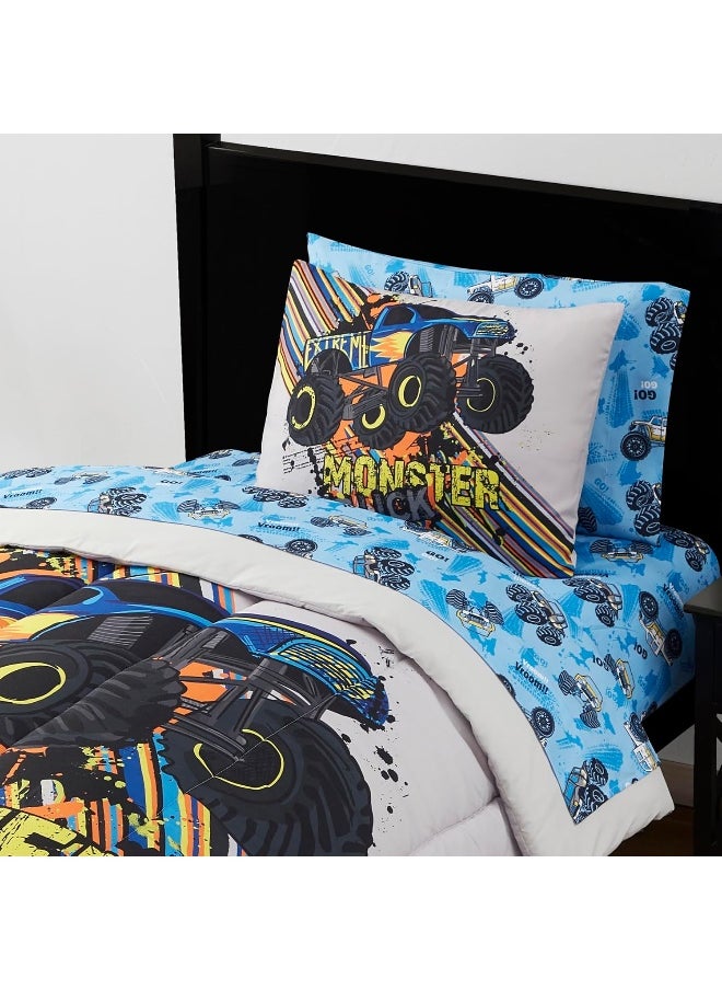 Sweet Home Collection Kids Bedding Set Bed in a Bag for Boys and Girls Toddlers Printed Set and Comforter, Twin, Monster Truck