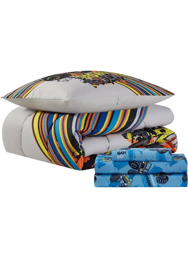 Sweet Home Collection Kids Bedding Set Bed in a Bag for Boys and Girls Toddlers Printed Set and Comforter, Twin, Monster Truck