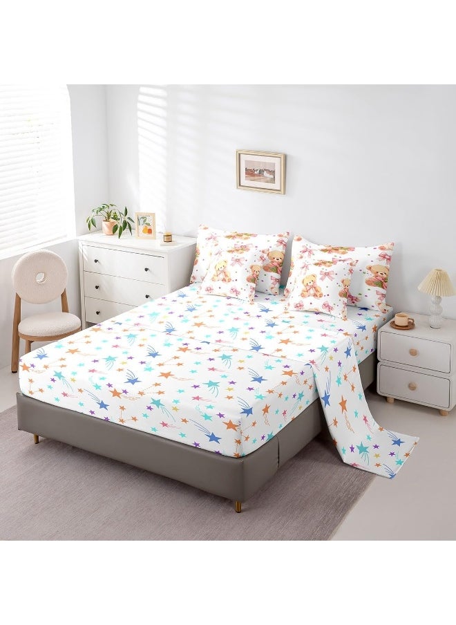 Feelyou Pink Bowknot Bedding Set All Season King Size Cute Bear Comforter Set 7 Pieces Dreamy Princess Style Toy Bear Cute Bow Girly Bed in a Bag Flower Bed Set with Comforter, Sheet Set, Pillowcases
