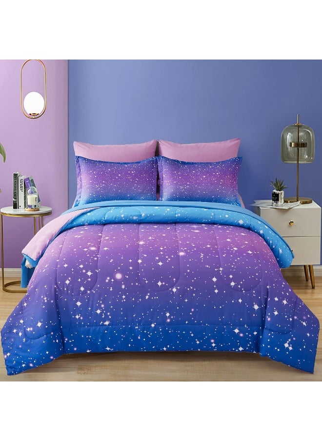 Drucon Rainbow Comforter Set Queen Size for Teen Girl & Boys, 7 Pieces Bed in A Bag Blue Purple Rainbow Bedding Set Queen Size