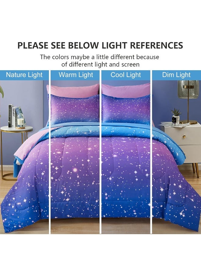 Drucon Rainbow Comforter Set Queen Size for Teen Girl & Boys, 7 Pieces Bed in A Bag Blue Purple Rainbow Bedding Set Queen Size