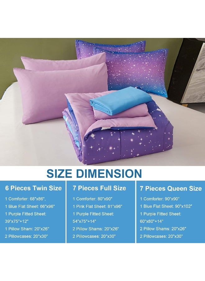 Drucon Rainbow Comforter Set Queen Size for Teen Girl & Boys, 7 Pieces Bed in A Bag Blue Purple Rainbow Bedding Set Queen Size