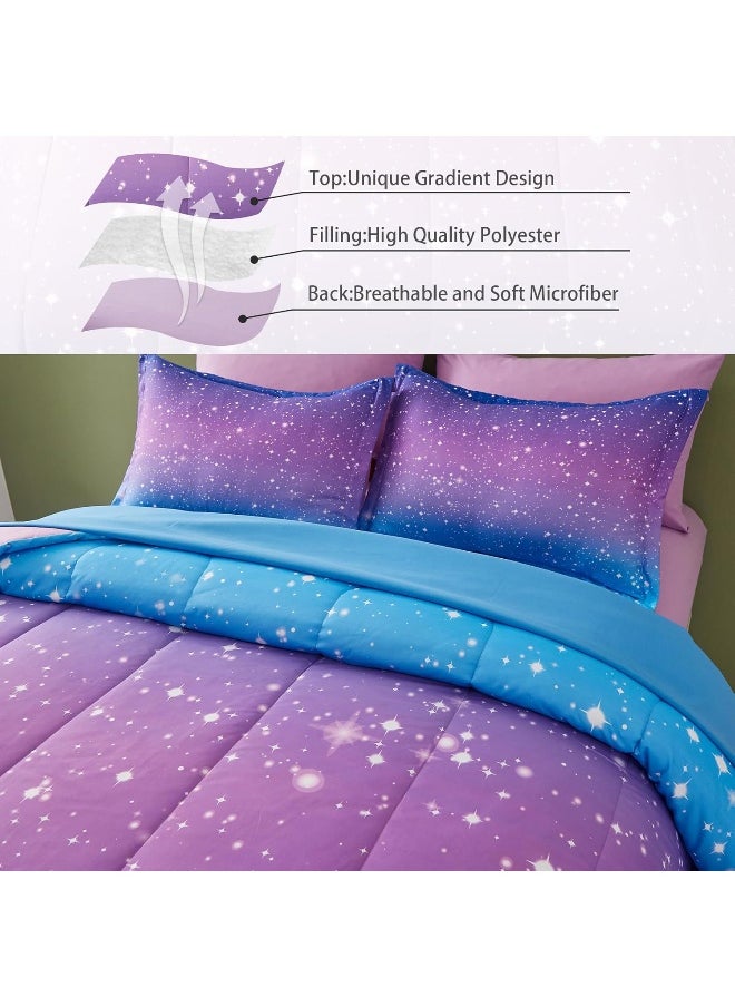 Drucon Rainbow Comforter Set Queen Size for Teen Girl & Boys, 7 Pieces Bed in A Bag Blue Purple Rainbow Bedding Set Queen Size