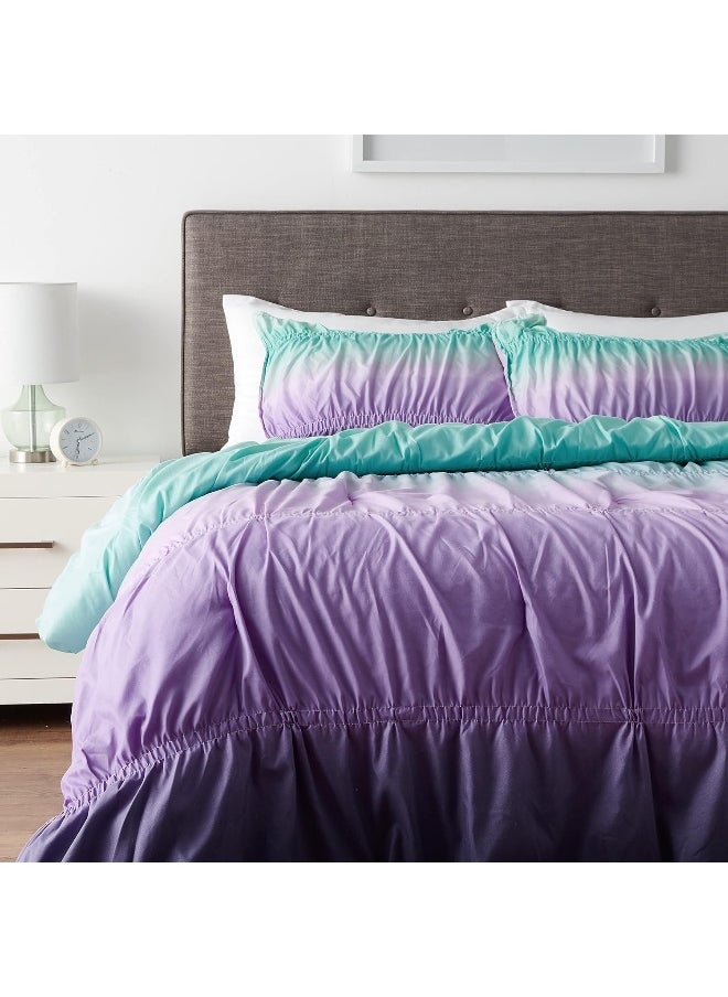 Heritage Kids Casa Ombre Ruched 3 Piece Comforter Set, Queen, Blue