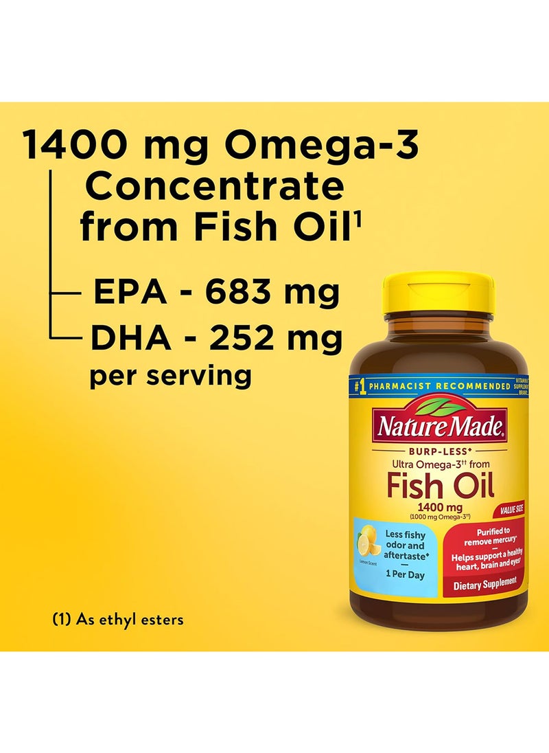 Burpless Ultra Omega3 From Fish Oil 1400 Mg Dietary Supplement For Healthy Heart Support 90 Softgels 90 Day Supply