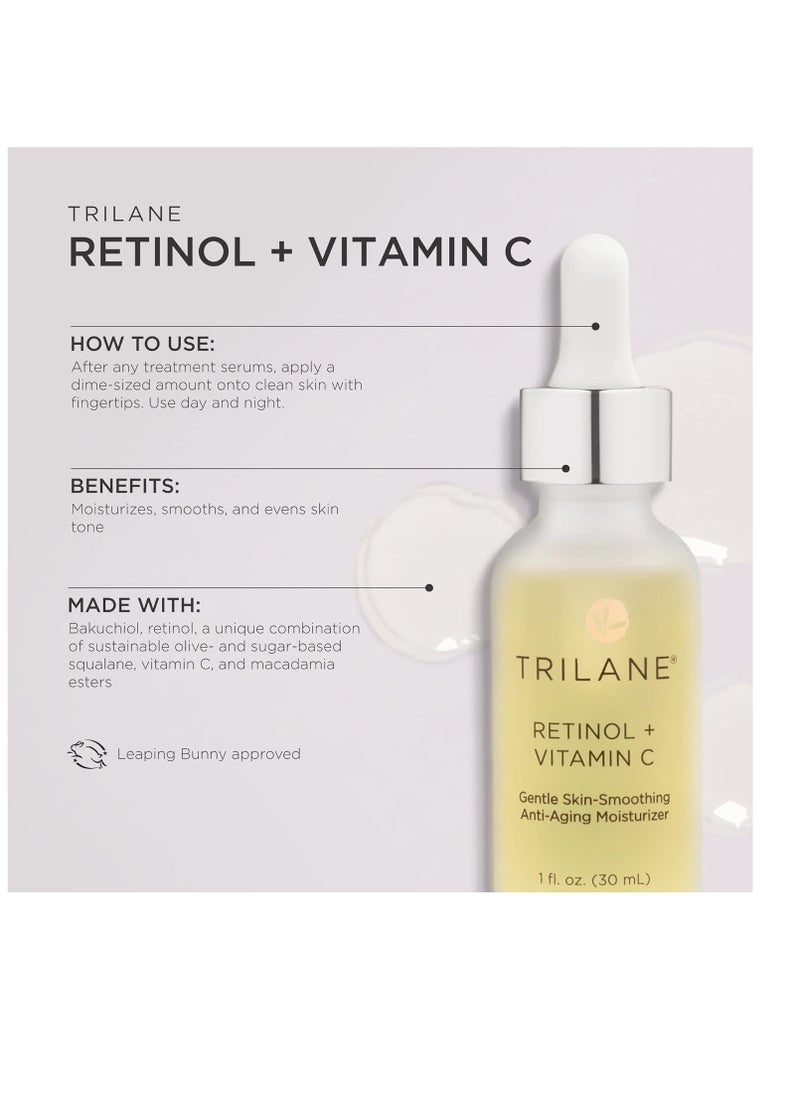 Trilane Retinol + Vitamin C with Squalane, Visibly Reduces the Signs of Aging for Softer, Smoother, More Radiant Skin with Zero Irritation, 1 fl. oz.
