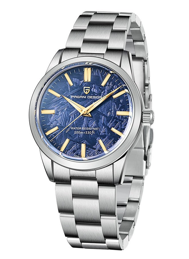 PD1734 Quartz Men's Watches 40mm Full Stainless Steel VH31 Movement Business Waterproof Wrist Watches for Men,Silver Blue