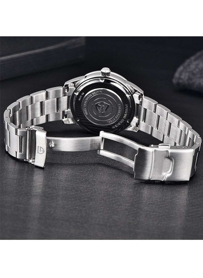 PD1734 Quartz Men's Watches 40mm Full Stainless Steel VH31 Movement Business Waterproof Wrist Watches for Men,Silver Blue