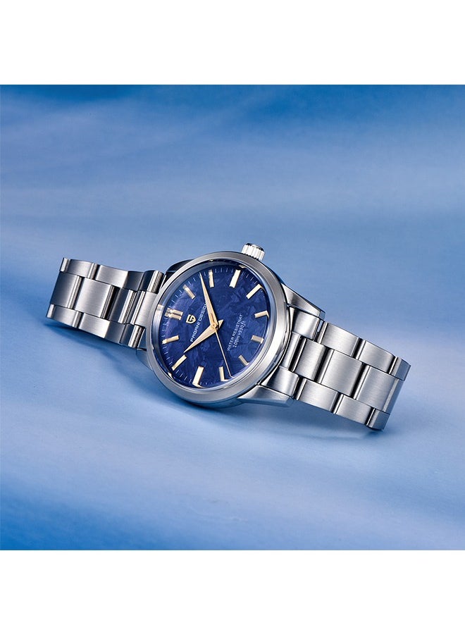 PD1734 Quartz Men's Watches 40mm Full Stainless Steel VH31 Movement Business Waterproof Wrist Watches for Men,Silver Blue