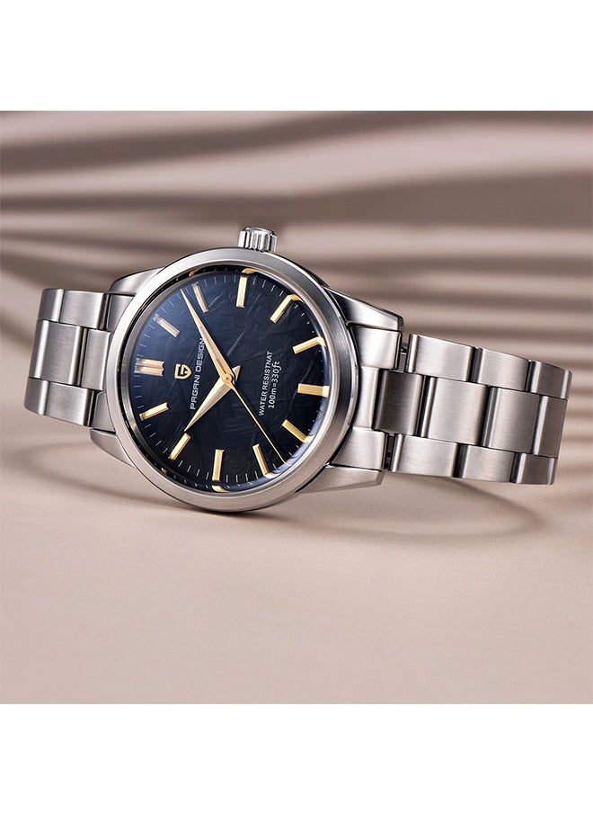 PD1734 Quartz Men's Watches 40mm Full Stainless Steel VH31 Movement Business Waterproof Wrist Watches for Men,Silver Black