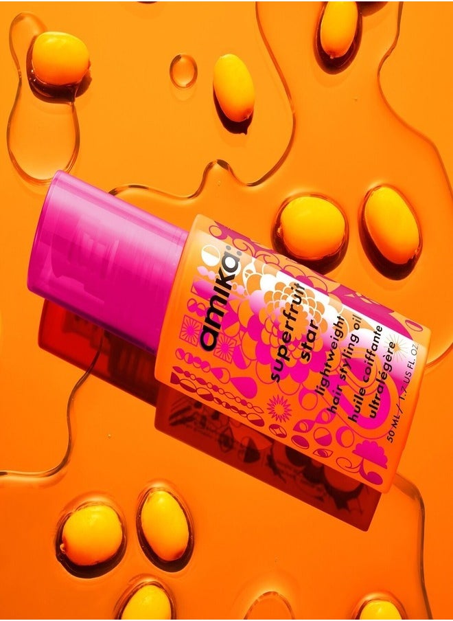Amika Superfruit Star Lightweight Hair Styling Oil – Nourishing, Frizz-Control, and Shine-Enhancing Oil for All Hair Types, 50ml