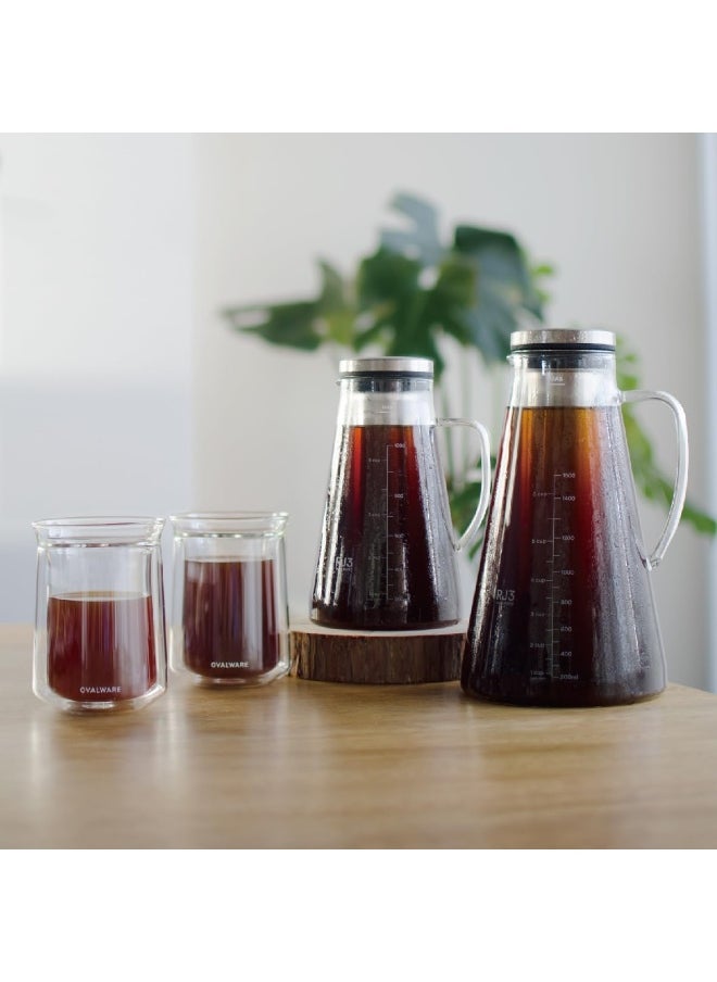Ovalware Airtight Cold Brew Iced Coffee Maker (& Iced Tea Maker) with Spout – 1.5L/ 51oz RJ3 Brewing Glass Carafe with Removable Stainless Steel Filter