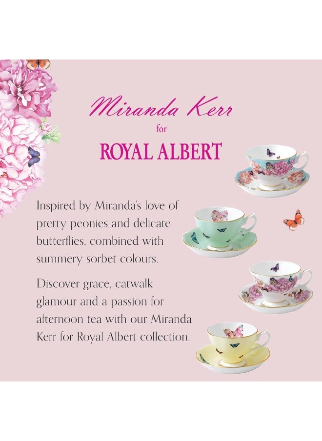 Royal Albert - Miranda Kerr 8 Piece Teacup and Saucer Gift Set - Vintage Serving Set for 4, with Bone China Tea Cup and Saucer Set - Multicolour Butterfly & Floral Pattern