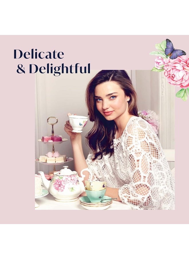 Royal Albert - Miranda Kerr 8 Piece Teacup and Saucer Gift Set - Vintage Serving Set for 4, with Bone China Tea Cup and Saucer Set - Multicolour Butterfly & Floral Pattern