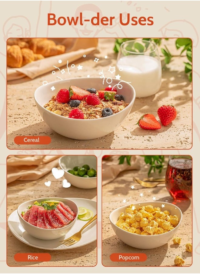 Sweese 1101 Porcelain Bowls - 18 Ounce (Top to the Rim) for Cereal, Salad, Dessert - Set of 6, White