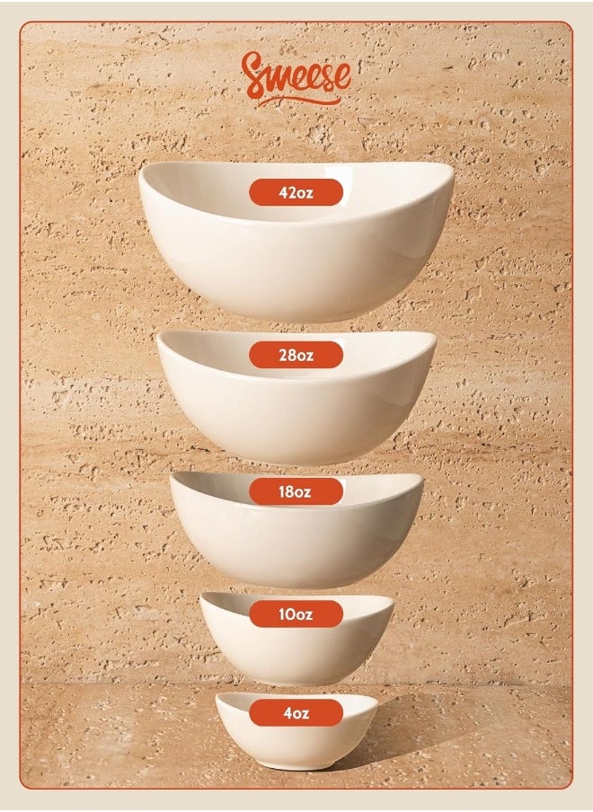 Sweese 1101 Porcelain Bowls - 18 Ounce (Top to the Rim) for Cereal, Salad, Dessert - Set of 6, White
