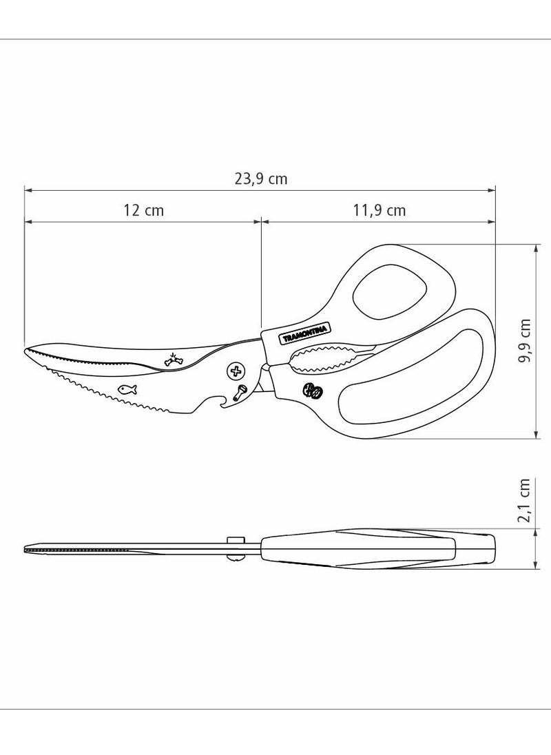 Since 1911,Made in Brazil- Supercort 8 Inches Kitchen Scissors with Stainless Steel Blades and Black Polypropylene Handles, 25919168