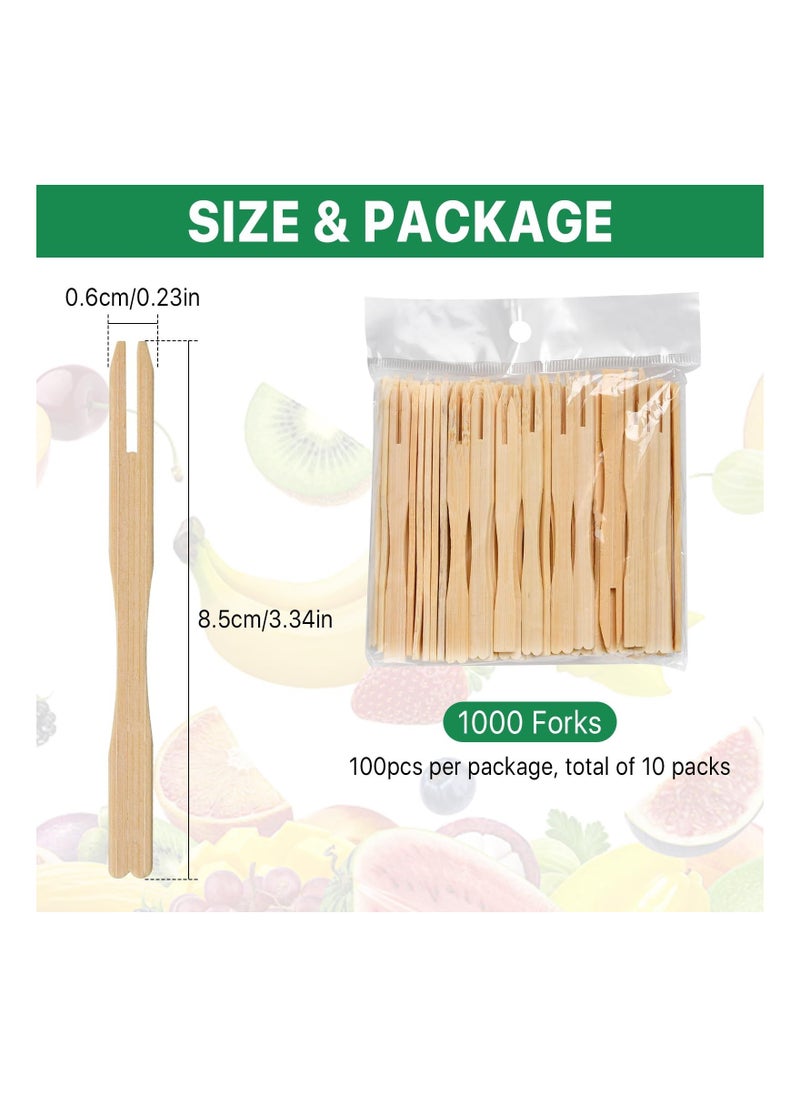 Bamboo Forks, Natural Disposable Mini Forks for Appetizers, Blunt End Appetizer Charcuterie Board Accessories, Tiny Toothpick Kids Safe Party Fruit(1000 PCS)