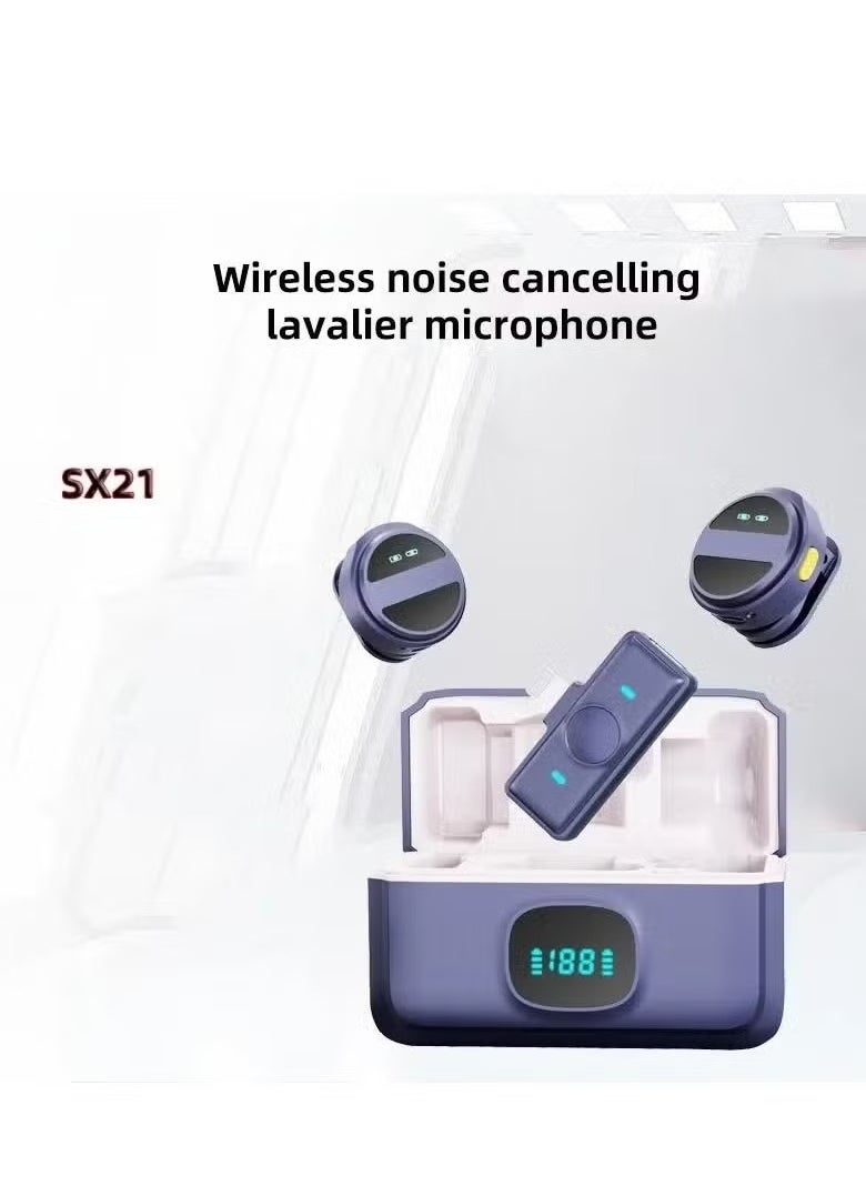 SX21-New 1 Drag 2 Lavalier Microphone | 2.4GHz Wireless Mini Microphone for Mobile Phones –- Dual Mic Setup for Clear Recording – Noise Reduction & Real-Time Sync – Plug & Play, No App Needed -– Perfect for Vlogs, Interviews, Podcasts & Live Streaming