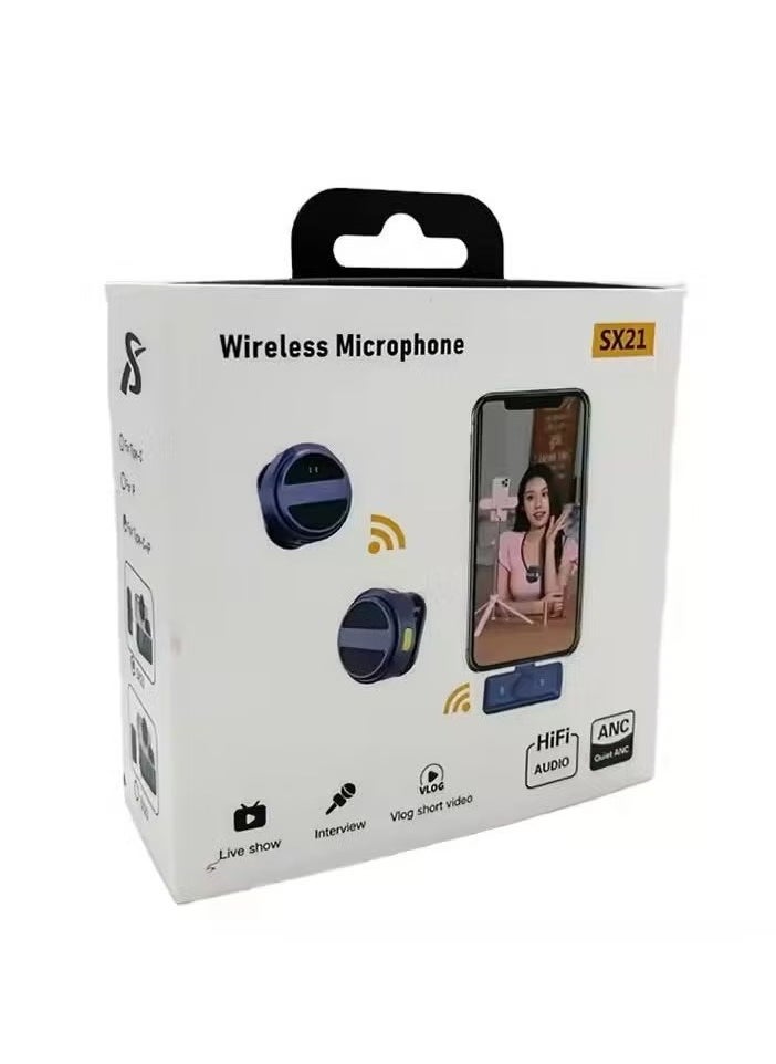 SX21-New 1 Drag 2 Wireless Lavalier Microphone – 2.4GHz, Portable 2-in-1 Mini Mic for Vlogging & Streaming (Black)