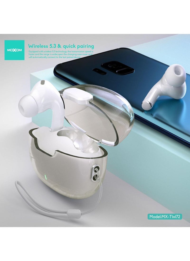 Moxom MX-TW72 Space Capsule Transparent TWS Wireless Earbuds with Extra Bass – High-Quality Sound and Sleek Design