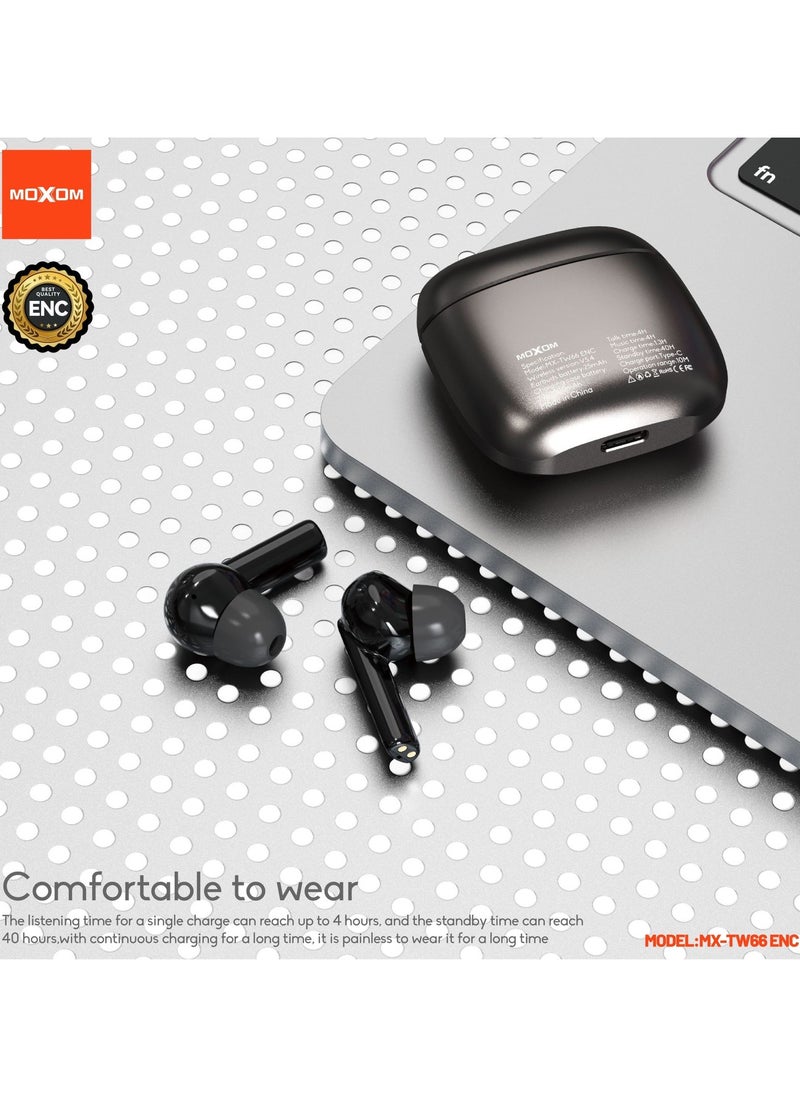 Moxom MX-TW66 pro wireless earbuds With Active Noise Cancellation, ENC call noise reduction, high quality zinc alloy  buds, 40H of battery life, talk time 4H.