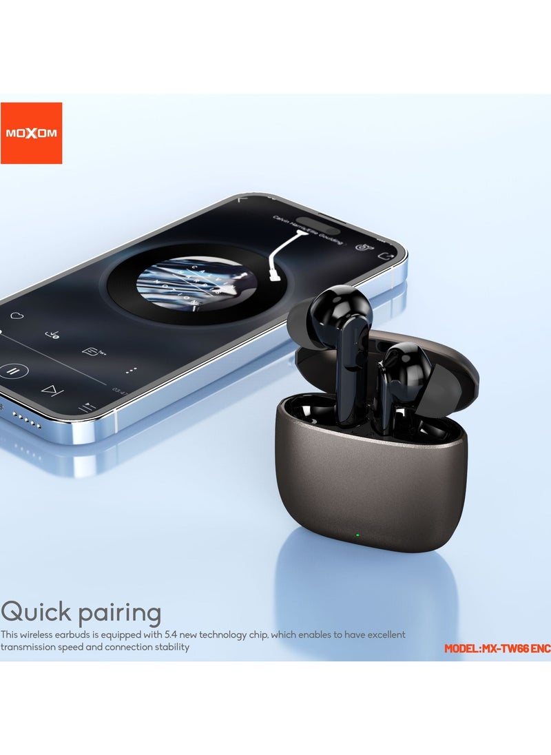 Moxom MX-TW66 pro wireless earbuds With Active Noise Cancellation, ENC call noise reduction, high quality zinc alloy  buds, 40H of battery life, talk time 4H.