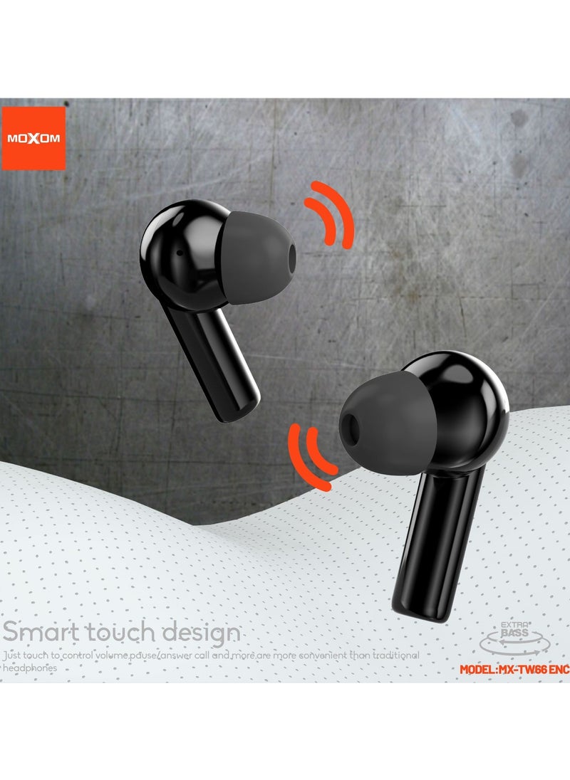 Moxom MX-TW66 pro wireless earbuds With Active Noise Cancellation, ENC call noise reduction, high quality zinc alloy  buds, 40H of battery life, talk time 4H.