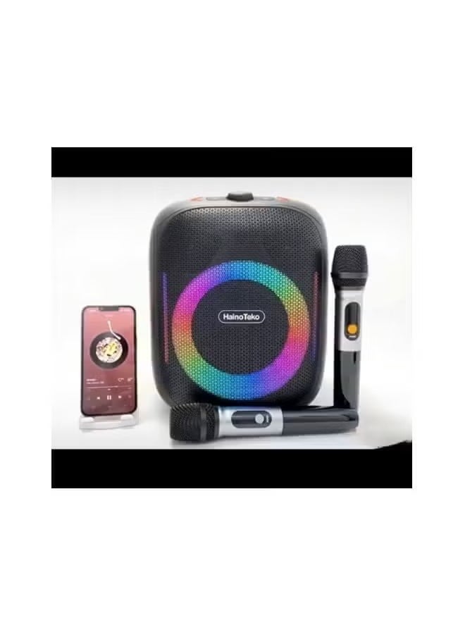 TB--3 Max Wireless Portable Bluetooth Speaker with 2 Wireless Mics –- 160W Output Power, RGB Lighting, Multi-Functional Button Control, Indoor & Outdoor Use, Black