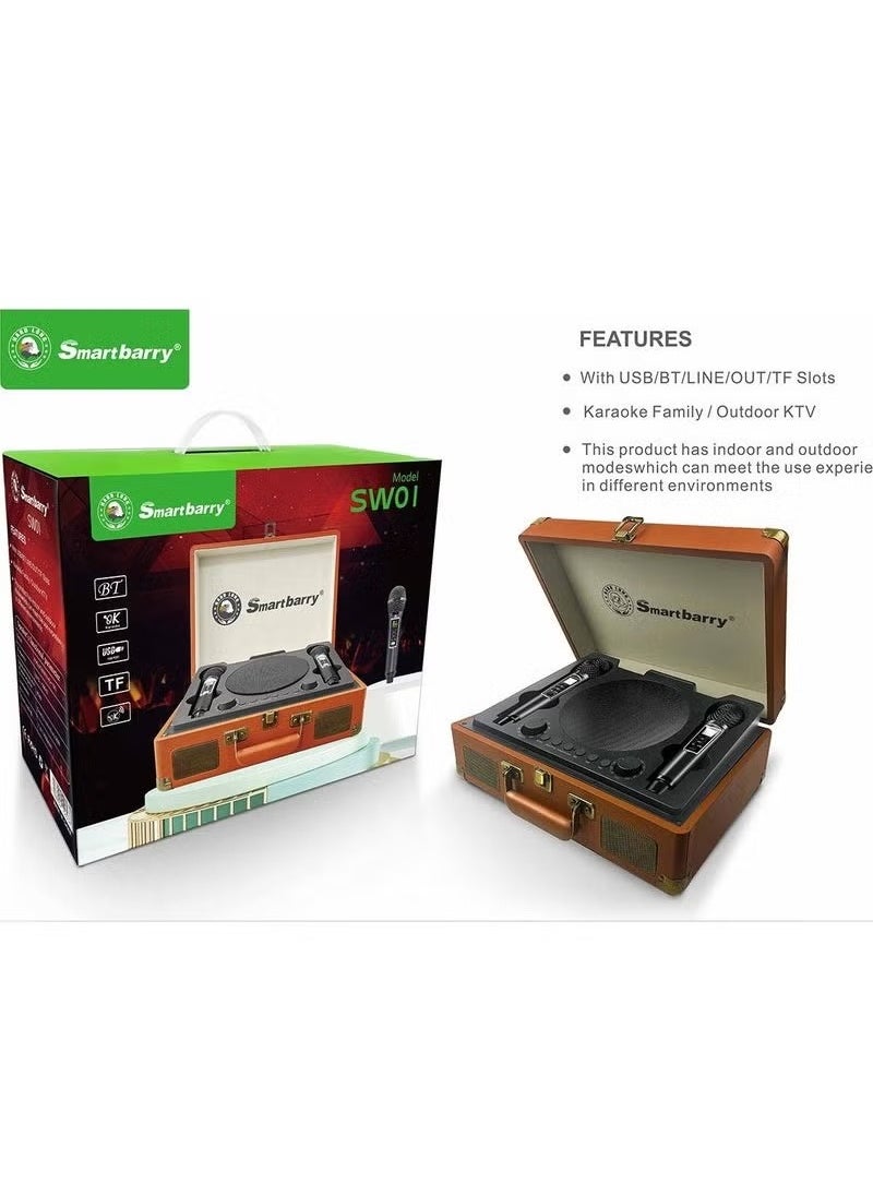 Karaoke Bluetooth Speaker with 2 Wireless Microphones -– Suitcase Design SW01 –- Portable PA System with Powerful Sound, LED Lights, Rechargeable Battery, Echo & Bass Control – Ideal for Parties, Events, Outdoor & Indoor Use